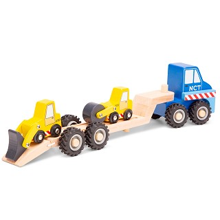 Car transporter with 2 construction vehicles